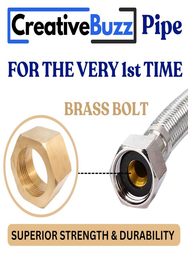 CreativeBuzz أنبوب توصيل من الفولاذ المقاوم للصدأ 304 عالي التحمل من كرييتف باز، مناسب لتوصيل سخان المياه وخرطوم حوض الغسيل (كروم، 24 بوصة) - عبوة من قطعتين - Image 3